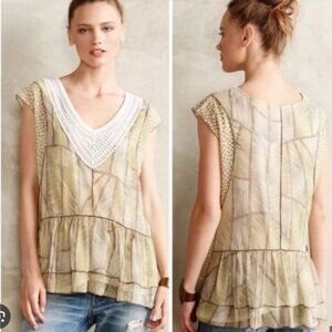 Anthropologie One September Lemon Balm Top, Size Medium, Chiffon Layered Crochet